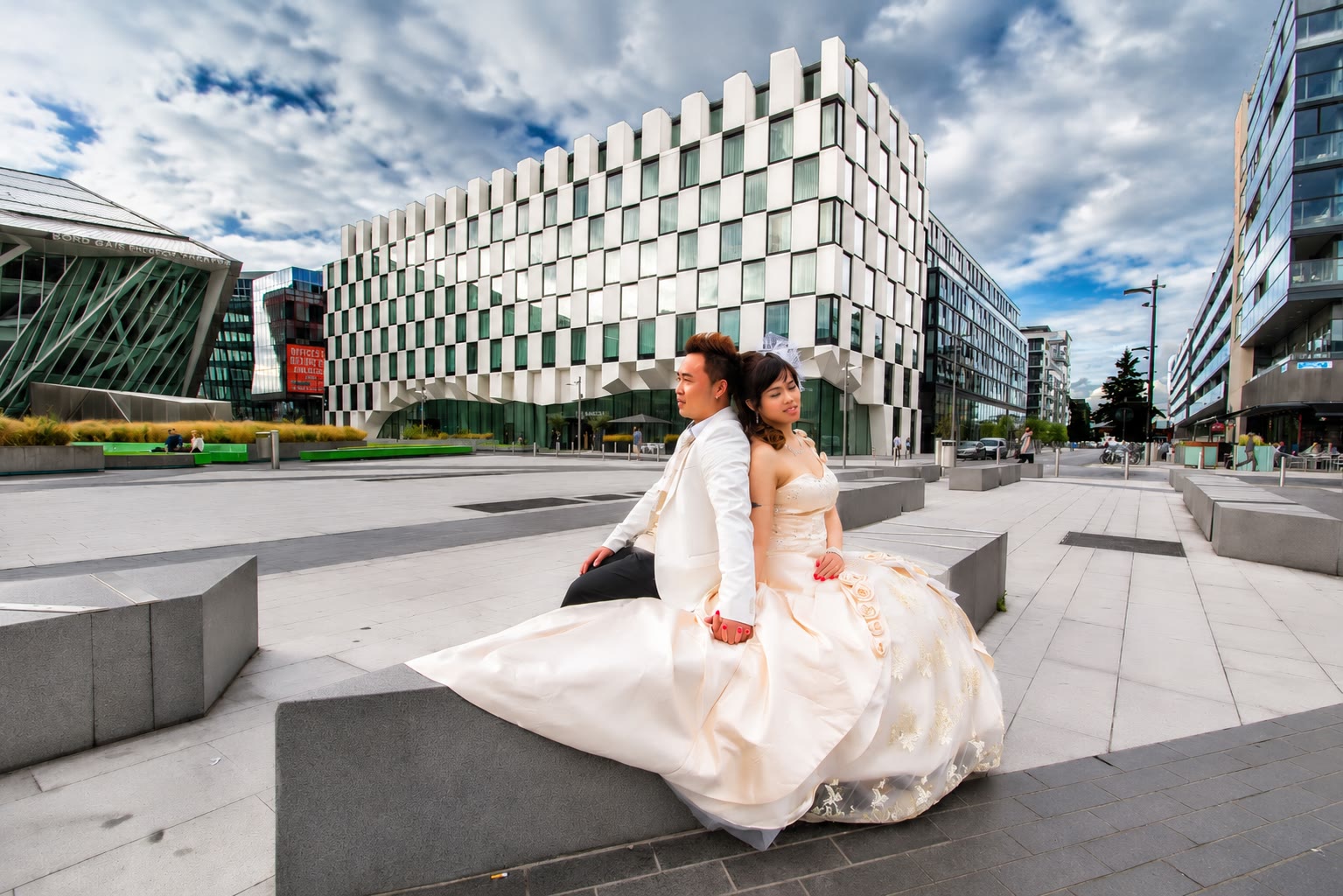 Kenzo and May seated together in Grand Canal Square