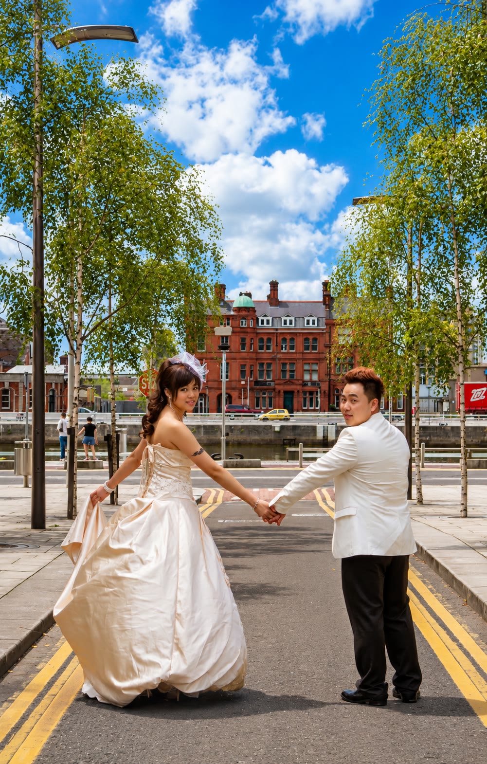 Kenzo and May holding hands on a Dublin street