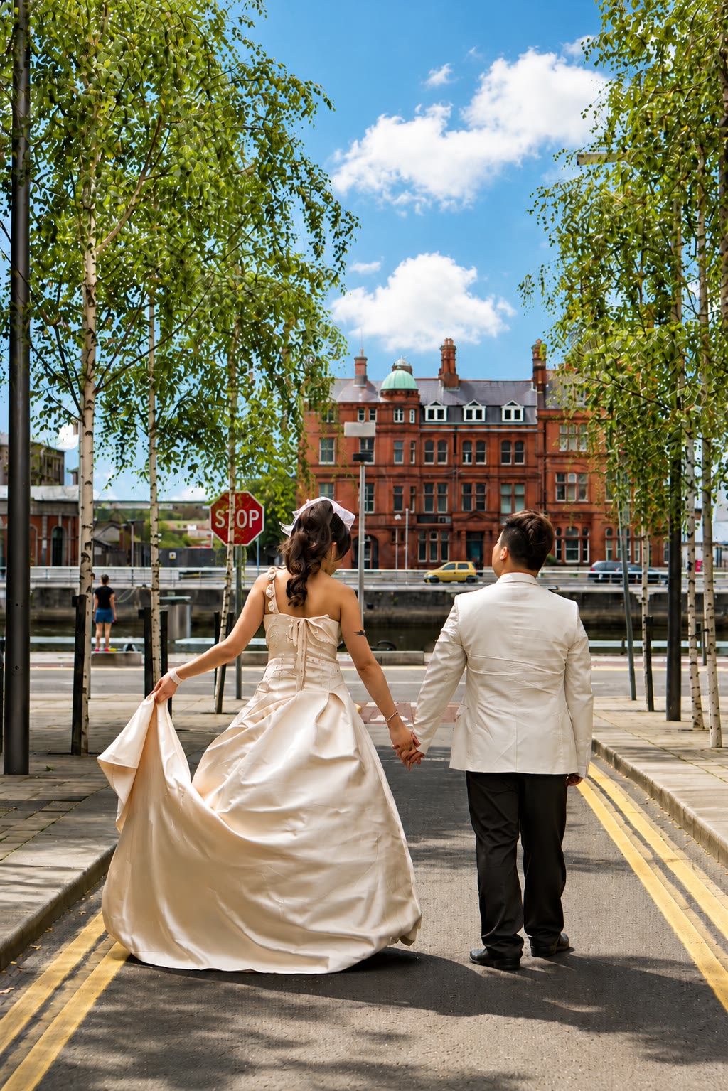 Kenzo and May walking hand in hand through Dublin